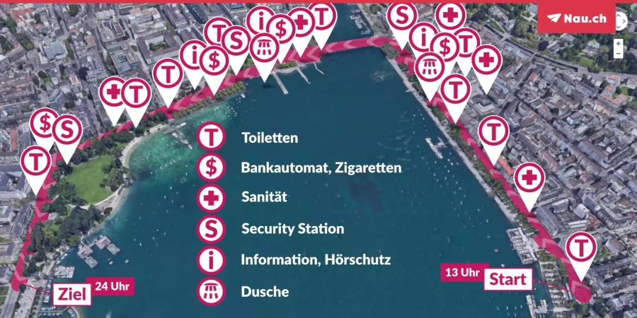 Die Route der Streetparade führt vom Utoquai am Seebecken entlang bis zum Hafendamm Enge.