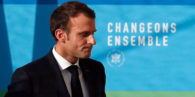 Emmanuel Macron, Präsident von Frankreich, hält im Pariser Elysee-Palast eine Rede.