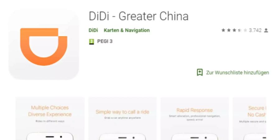 Die chinesische Taxi-App Didi im Appstore von Google Play.