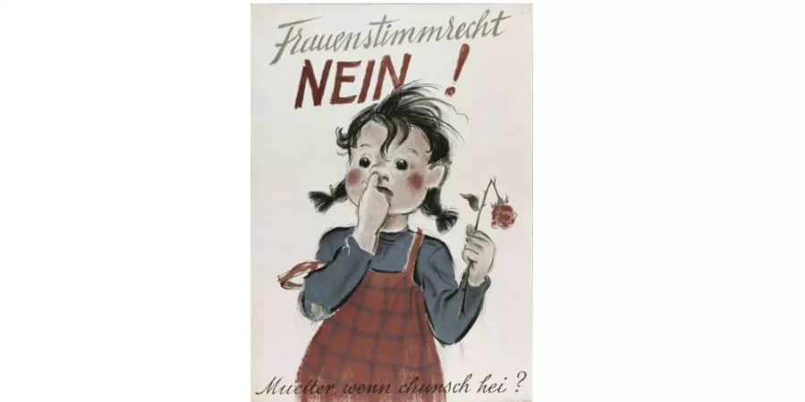 Das Plakat gegen das Frauenstimmrecht von 1946 in BS und BL.