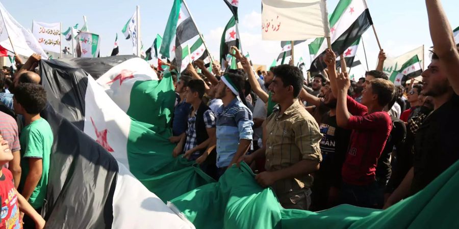 Protürkische, syrische Demonstranten protestiere gegen das Regime des syrischen Präsidenten Assad.