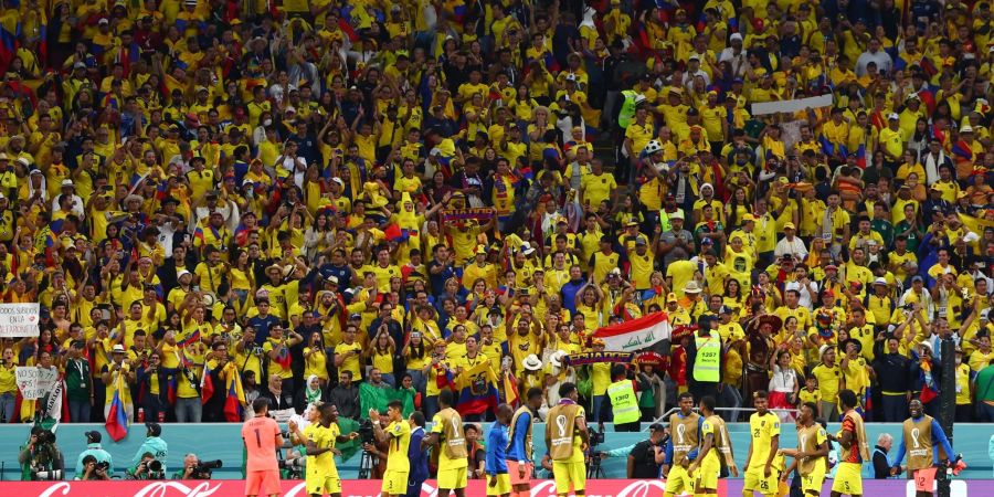 Die Spieler aus Ecuador bejubeln ihren Sieg im WM-Eröffnungsspiel mit ihren Fans.