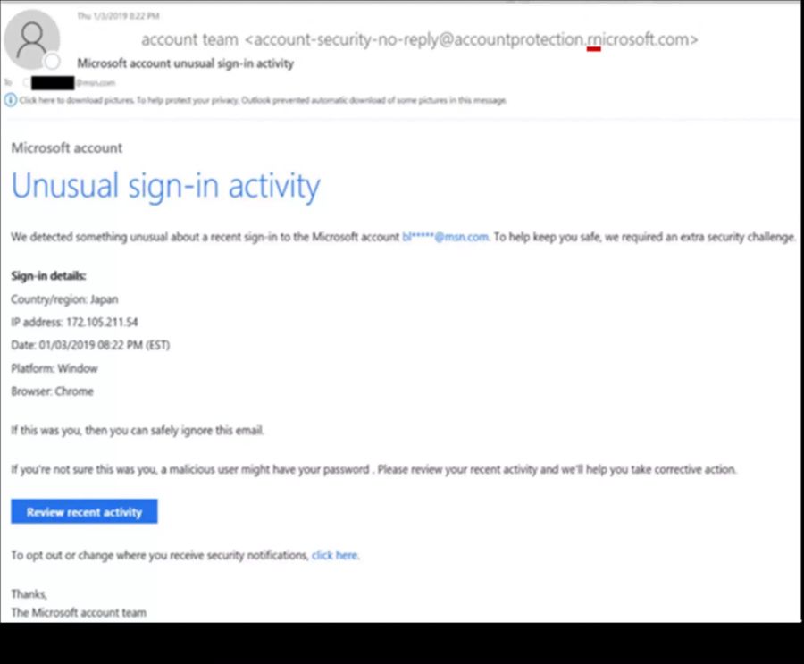 Pishing Mail Microsoft gericht