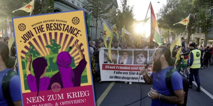 Demonstrierende machen in Bern auf den Krieg in Nordsyrien aufmerksam. Auch speziell Frauen riefen zu Protesten auf. rojava demonstration