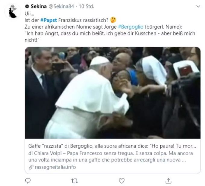 Auf Twitter werden erste Rassismus-Vorwürfe gegen Papst Franziskus laut. Papst Franziskus