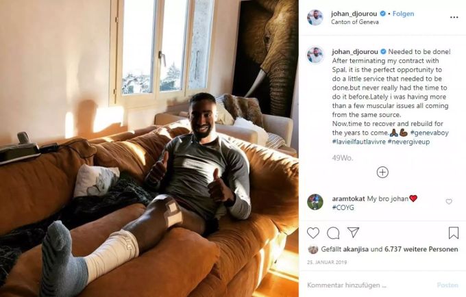 Johan Djourou informiert seine Fans auf Instagram über seine Operation. Djourou