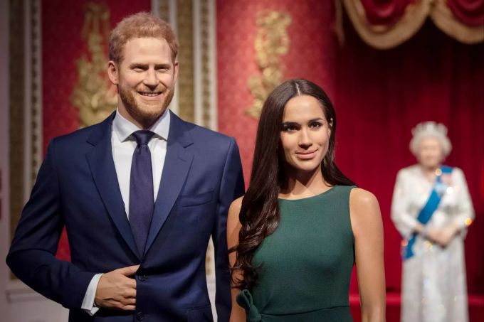 Die Wachsfiguren von Prinz Harry und Herzogin Meghan. (Archivbild) Prinz Harry