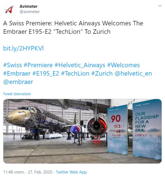 Der Embraer E195-E2 der Helvetic Airways in Zürich. (Symbolbild) embraer
