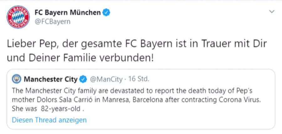 Auch Guardiolas Ex-Club Bayern München nimmt Anteil am Verlust des Star-Trainers.