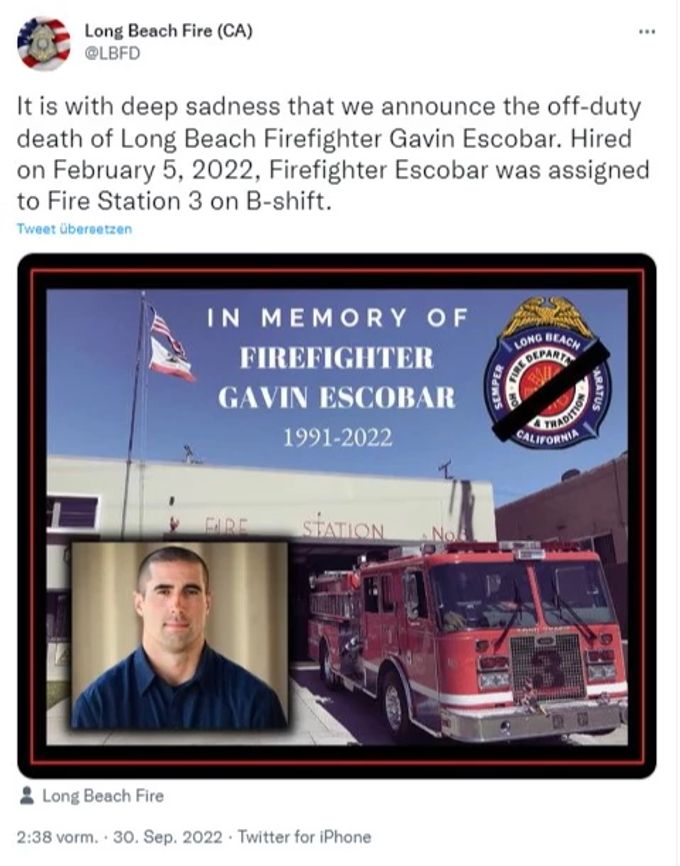 Die Feuerwehr von Long Beach trauert um Gavin Escobar. NFL