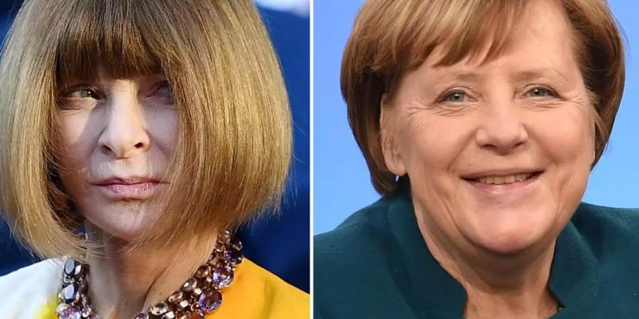 Die amerikanische Vogue-Chefin Anna Wintour (l) und Bundeskanzlerin Angela Merkel. Fotos: Lukas Coch/Carmen Jaspersen Foto: Lukas Coch/Carmen Jaspersen