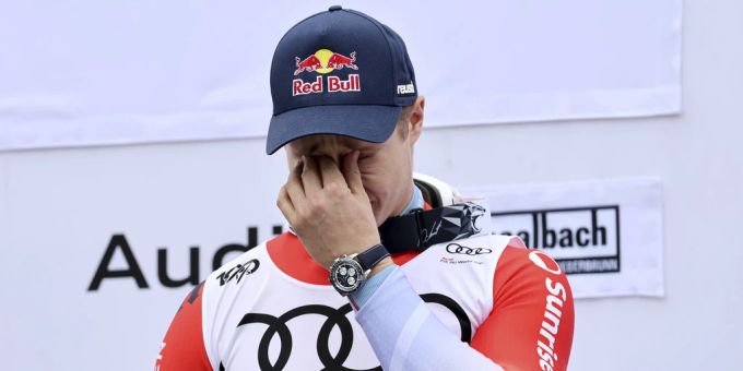 Marco Odermatt nach dem Riesenslalom in Saalbach. Marco Odermatt