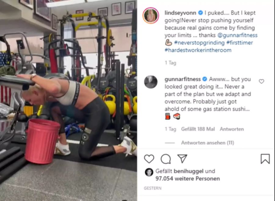 Lindsey Vonn muss sich beim Training übergeben.