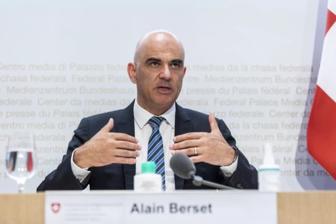 Budnesrat Alain Berset, Vorsteher des Eidgenössischen Departement für Inneres (EDI) an einer Medienkonferenz zum Coronavirus. Alain Berset EDI Coronavirus