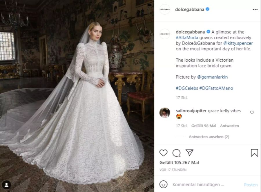 Kitty Spencer gab Michael Lewis in dieser Robe von Dolce & Gabbana das Jawort.