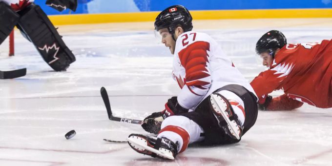 Der Kanadier Cody Goloubef bei einem Einsatz an Olympia 2018 gegen die Schweiz. Goloubef Canadiens de Montréal