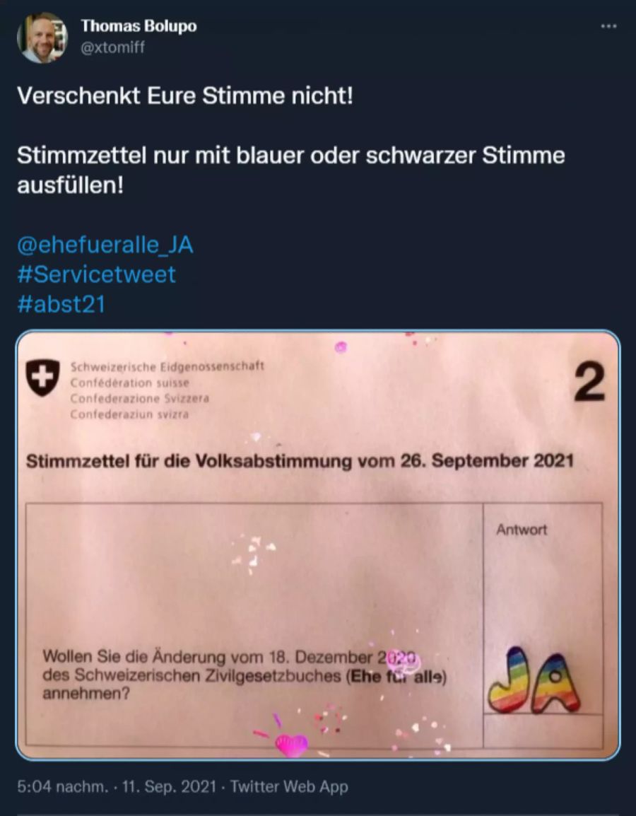 Eine Warnung auf Twitter, wie ein Stimmzettel nicht auszufüllen ist.