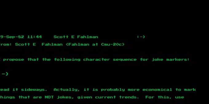 Eine Nachricht des Computerwissenschaftlers Scott Fahlman von der Universität Pittsburgh vom 19. September 1982 zeigt seinen Vorschlag der Zeichenkombination «:-)» . - er gilt nun vielen als Urvater des digitalen Smileys. Dieses wurde in den USA für mehr als 200'000 Dollar versteigert. (Archiv) smiley
