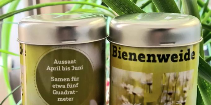 Dosen mit Blumensamen. Frauenfeld