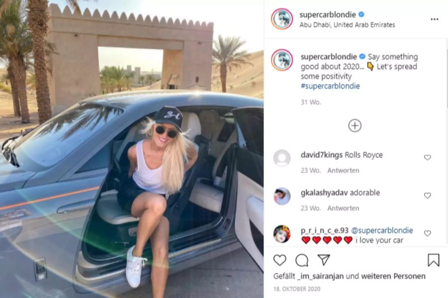 «Supercar Blondie» in einem Rolls-Royce.