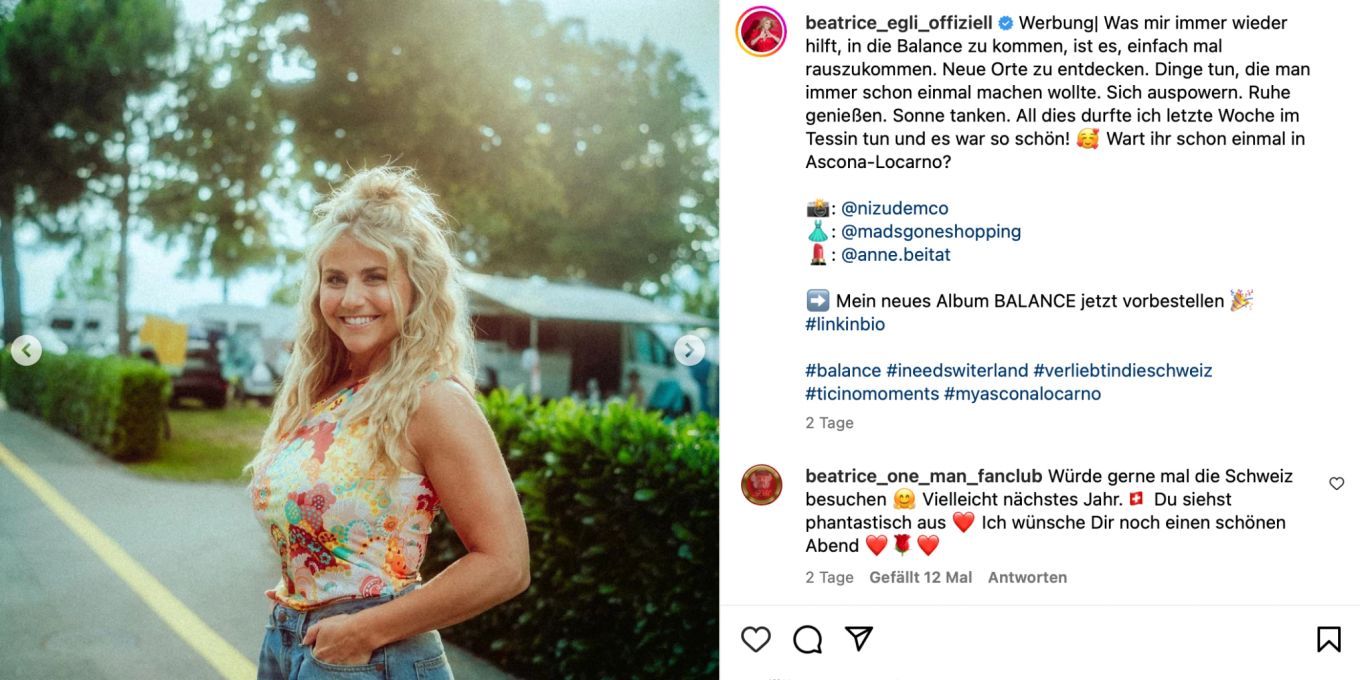 Beatrice Egli teilt Urlaubsbilder auf Instagram