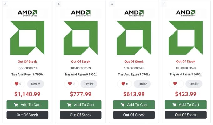 So sah das Listing der neuen AMD Ryzen 7000er bei «PC-Canada» aus. AMD Ryzen