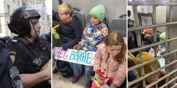 In Russland wird jetzt auch gegen für den Frieden demonstrierende Kinder vorgegangen. Polizei Russland ukraine konflikt