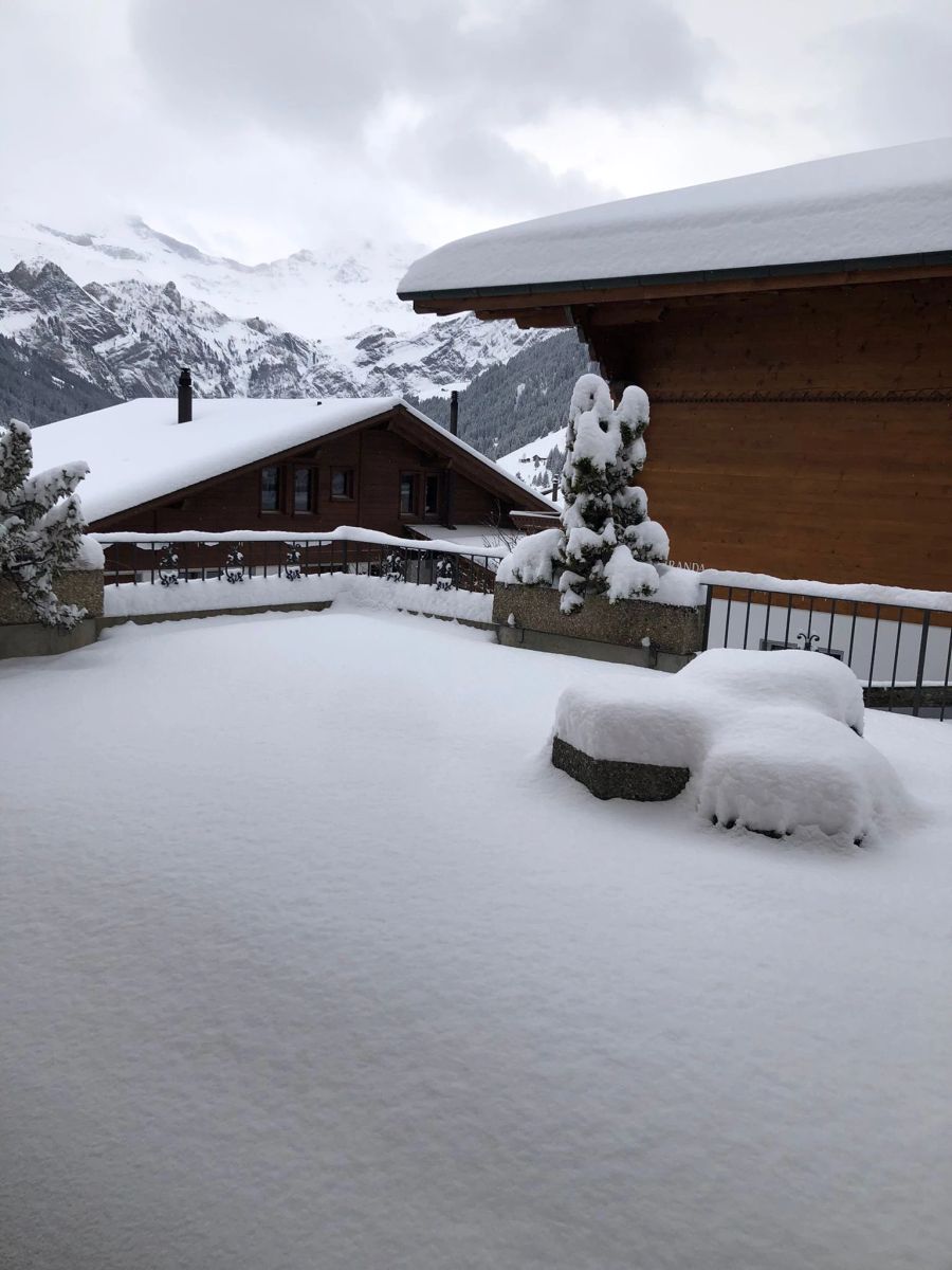 Schon in der Nacht auf Dienstag fiel in der Schweiz Schnee, etwa 20-30cm hier in Adelboden BE.