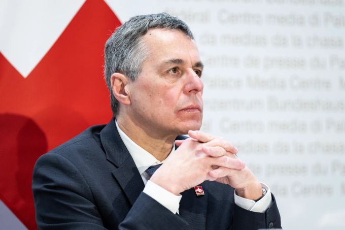 Bundespräsident Ignazio Cassis spricht an einer Medienkonferenz über die Ukraine-Krise. Ukraine Krise