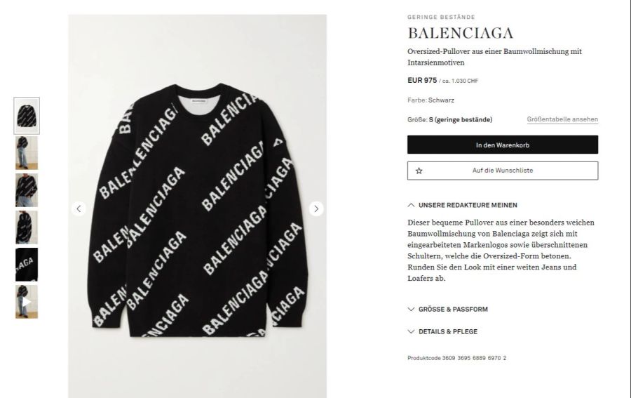 Christas Balenciaga-Pulli kostet rund 1000 Franken.