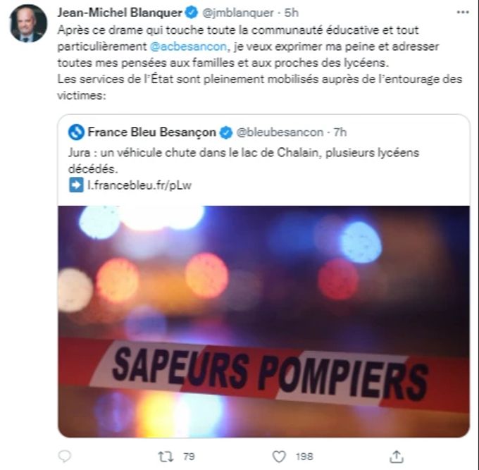 Das Statement von Bildungsminister Jean-Michel Blanquer zu der Tragödie im Département Jura. Blanquer