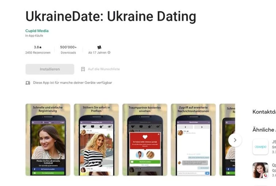 Sogar im GooglePlay-Store findet sich eine Dating-App, die ausschliesslich ukrainische Frauen vermitteln will.