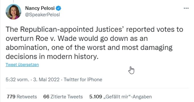 Die Stimmen, der von den Republikaner gewählten Richtern, um die Roe v. Wade zu kippen, würde als eine der grössten Abscheulichkeiten, sowie schlechtesten und schlimmsten Entscheidungen in die moderne Geschichte eingehen. oberster Gerichtshof der vereinigten Staaten