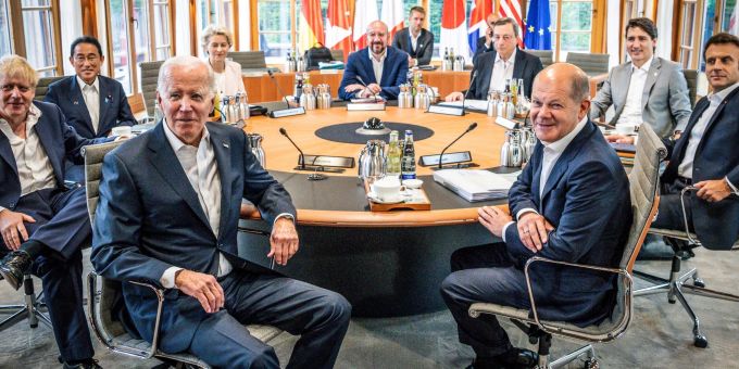 Zum Abschluss des G7-Gipfels ging es um die neue Weltordnung nach dem russischen Angriff auf die Ukraine und um das Thema Digitalisierung. Zum Abschluss des G7-Gipfels ging es um die neue Weltordnung nach dem russischen Angriff auf die Ukraine und um das Thema Digitalisierung.