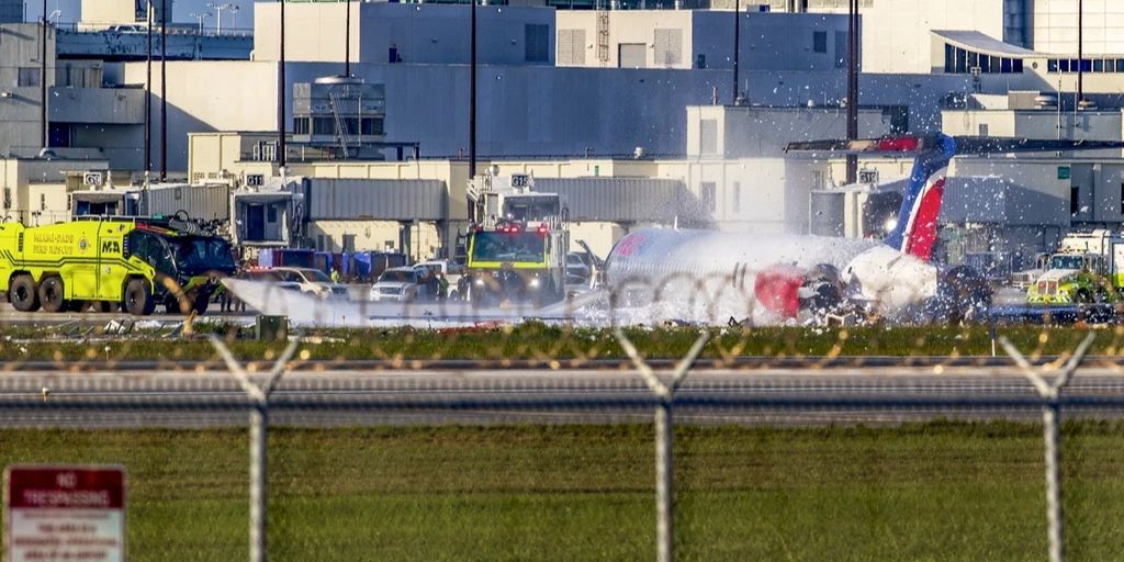 The plane caught fire while landing in the United States
