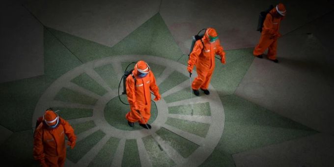 Einsatz von Desinfektionsmitteln in Nordkorea. Nordkorea