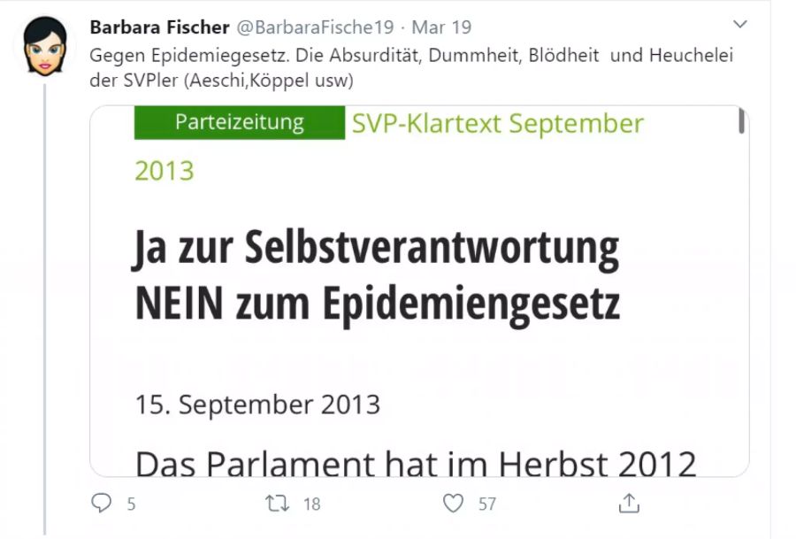 Die SVP muss für ihre Parole 2013 Kritik auf Twitter einstecken.