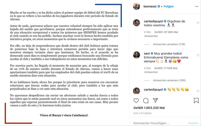 Diesen Post veröffentlicht Lionel Messi am Montag auf Instagram. Lionel Messi Instagram