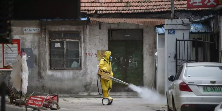 Desinfektion einer Strasse in Wuhan