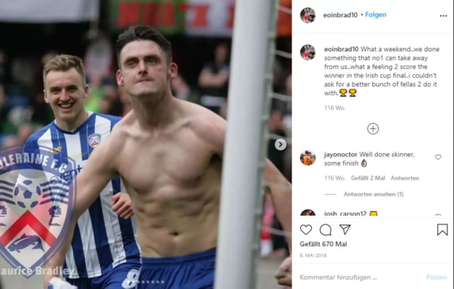 Im Cup-Halfinale gegen Ballymena United schoss er sein Team in Führung.
