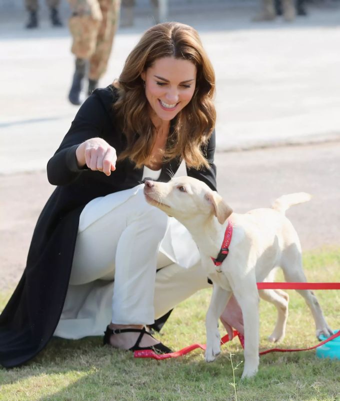 Herzogin Kate liebt Hunde. Hier mit Armee-Hunden in Pakistan 2018. kate middleton