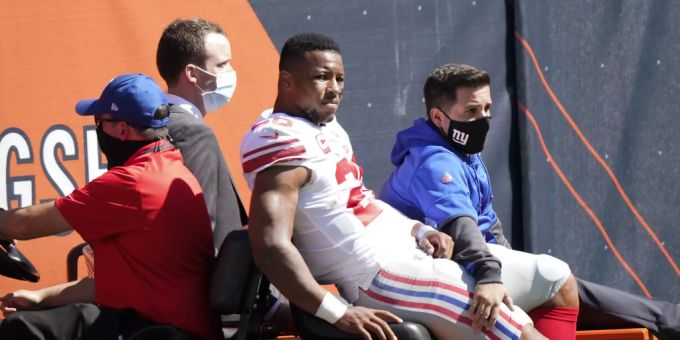 Star-Runningback Saquon Barkley von den New York Giants verpasst den Rest der Saison. nfl