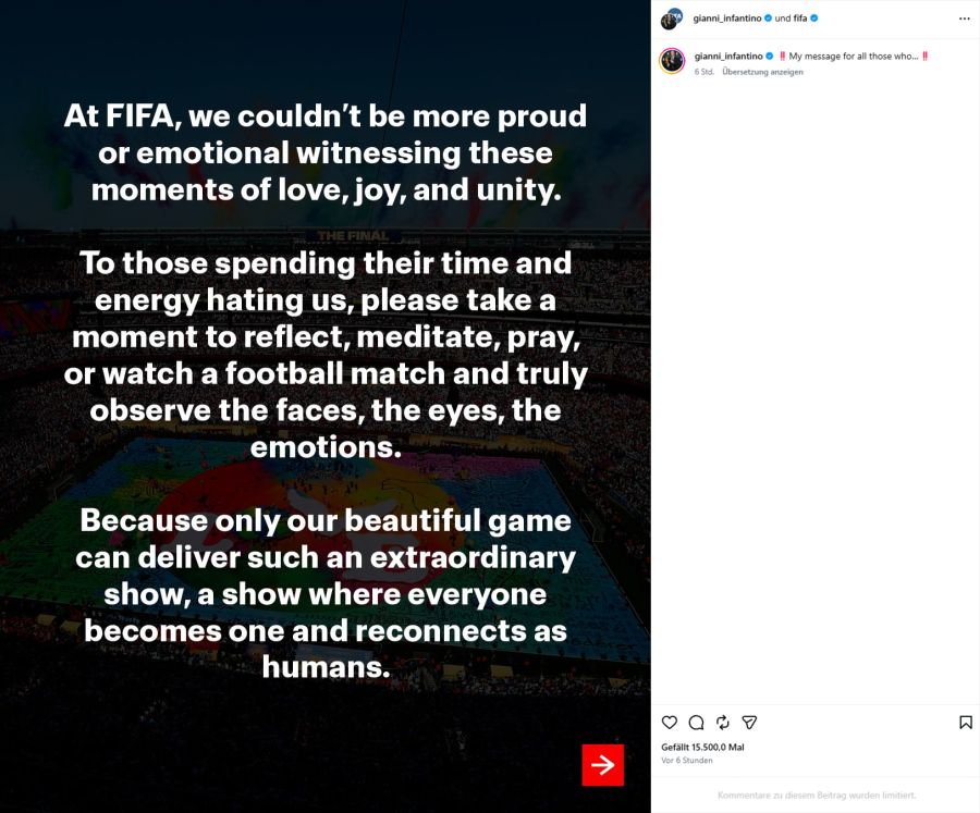 Gianni Infantino auf Instagram.