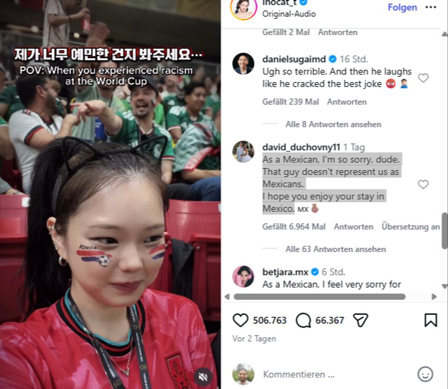 In den Kommentaren auf ihrem Instagram-Account drücken viele Menschen ihr Bedauern über den Vorfall aus. So offenbar auch einige Mexikaner.