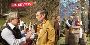 Die beiden Schauspieler Daniel Bill (l.) und Reto Stalder stehen als Peter Zybach und Karl-Wilhelm Brandmeier im Stück «Akte Zybach» gemeinsam auf der Bühne.