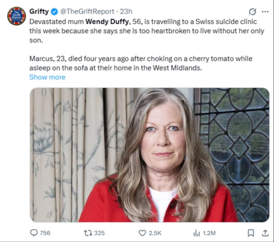 Die körperlich gesunde Britin Wend Duffy reist für Sterbehilfe in die Schweiz.