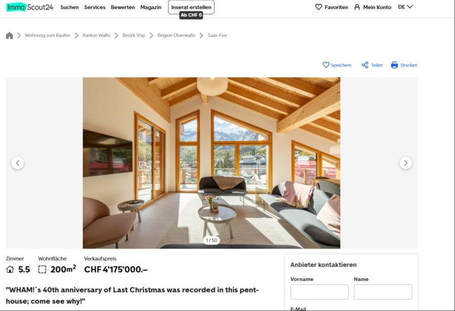 Dieses Penthouse steht in Saas-Fee zum Verkauf.