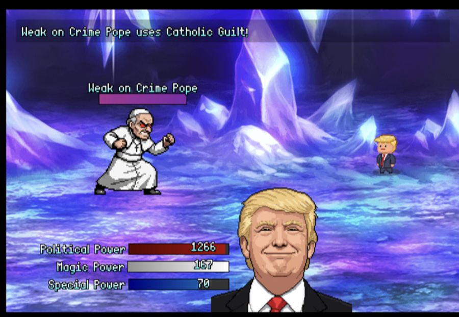 Auch Trumps Attacken auf den Papst werden im Spiel des Kollektivs «Secret Handshake» thematisiert.