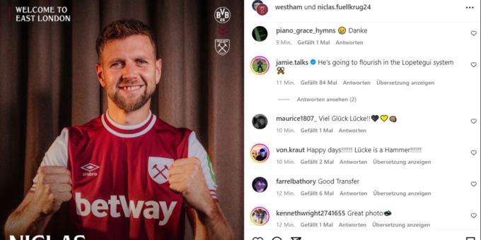 Niclas Füllkrug verlässt den BVB und wechselt zu West Ham United. BVB