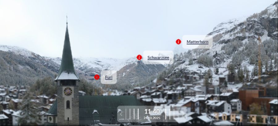 Zermatt (auf 1620 M ü. M) hat schon erste Flocken im Dorf.